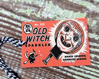 HALLOWEEN WITCH SPARKLER Retro Gift Tags Vintage Orange Farmhouse Decor Grungy Party Favor Vintage Halloween Card Fall
