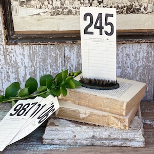 Vintage AUCTION NUMBER Bid Card Ephemera Farmhouse Decor Cardstock Black Number Board Sign #200-299