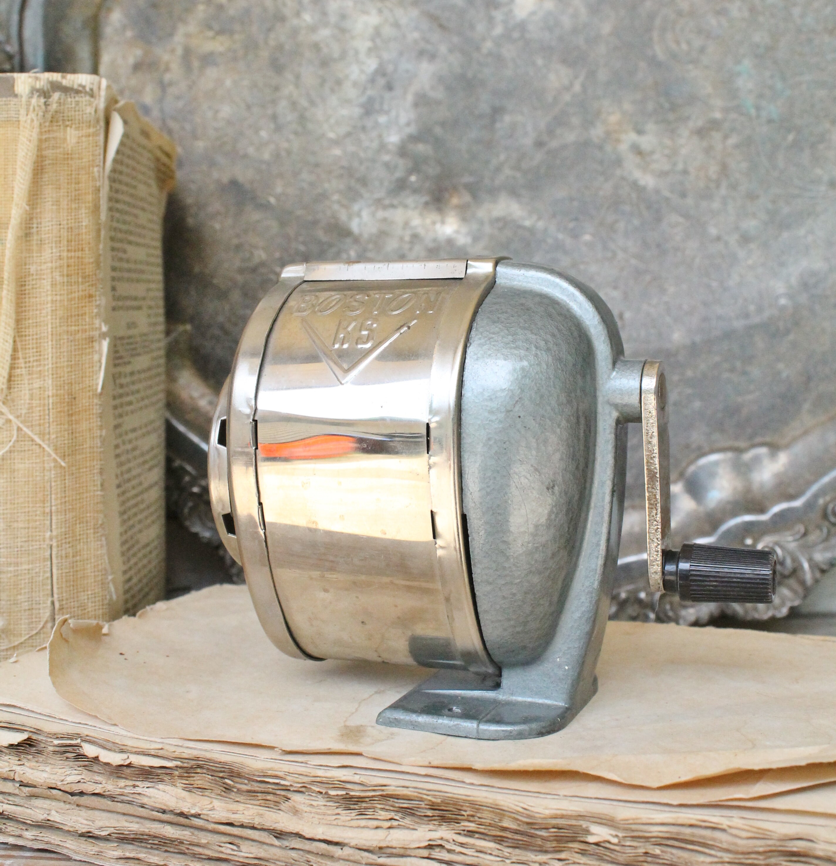 Vintage BOSTON Pencil Sharpener Industrial School Salvage Farmhouse Decor K S