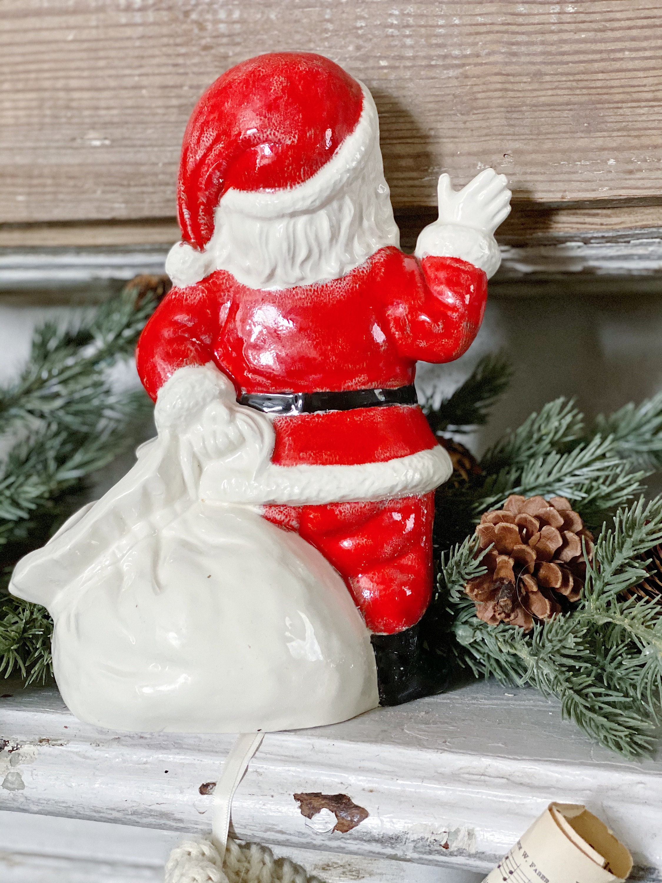 Vintage Santa Claus Planter Statue Farmhouse Christmas Decor Pottery