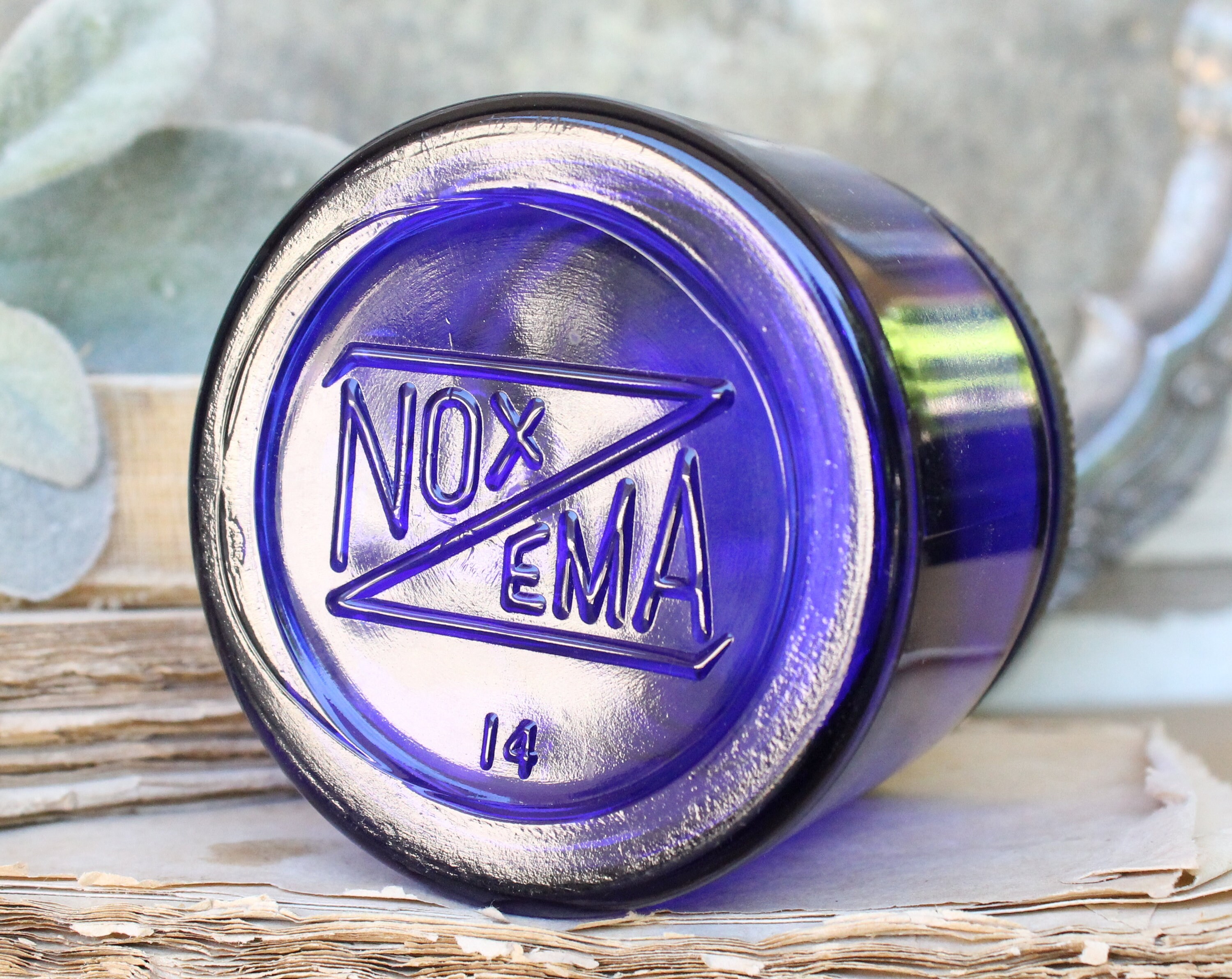 Vintage NOXZEMA Glass Jar COBALT BLUE Noxzema Shaving Lid Farmhouse