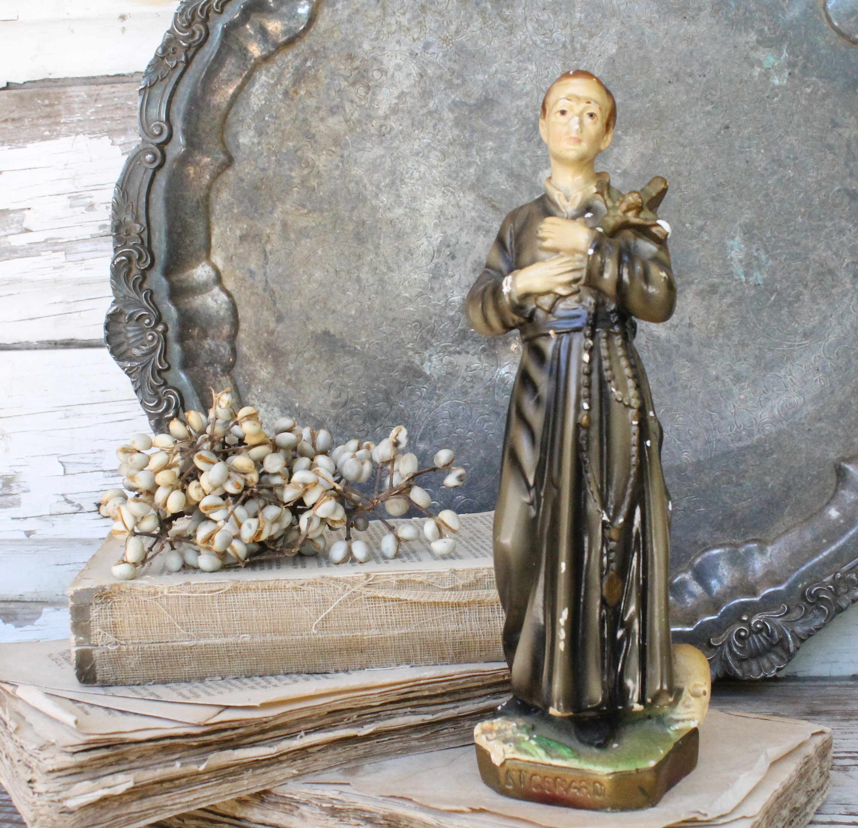 Vintage Saint Gerard Statue Figurine ITALY Religious French Farmhouse
