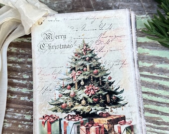 Christmas Vintage Gift Tags TREE CHRISTMAS GREETINGS Farmhouse Christmas Decor Card French Shabby Gift Wrap