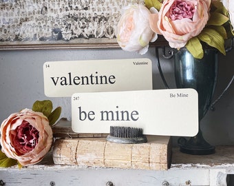 VALENTINE Flash Cards LARGE Vintage Inspired Word Flashcard SET Of 8 Farmhouse Decor Holiday Be Mine Love