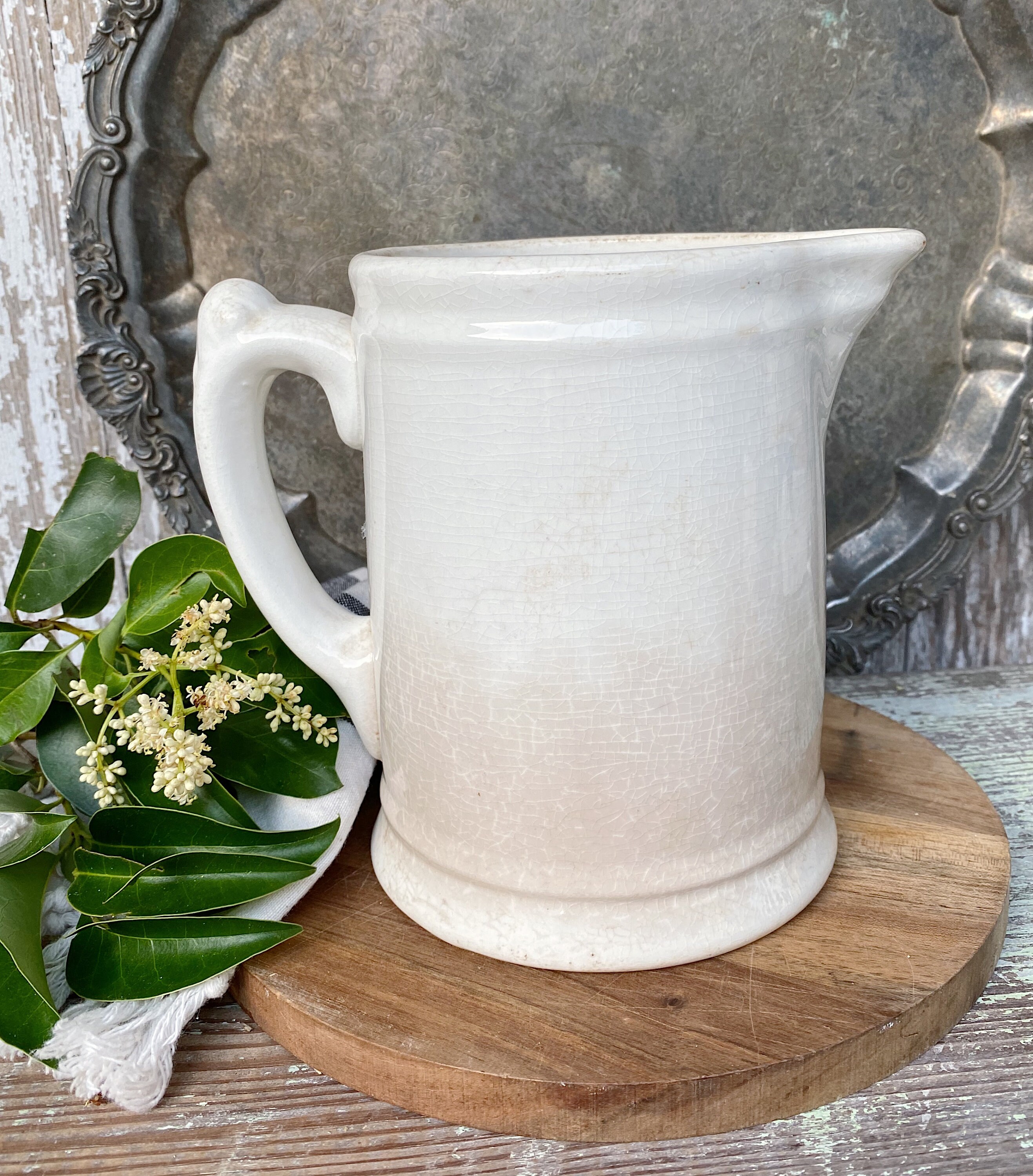 Antique White Ironstone Pitcher HOMER LAUGHLIN Ironstone Pitcher Jug Farmhouse Decor Fixer Upper