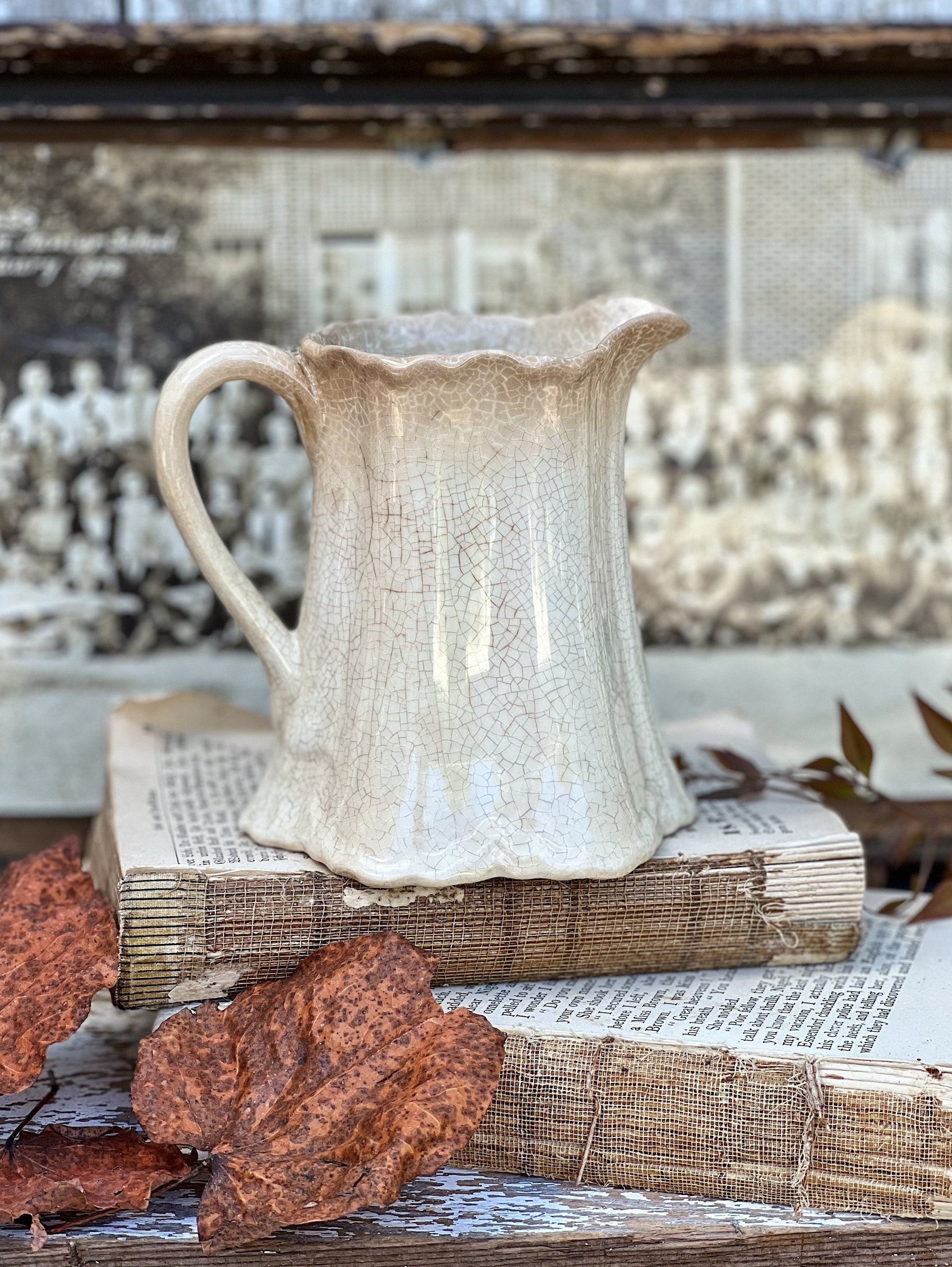 Antique Creamy White Ironstone Pitcher KNOWLES TAYLOR Farmhouse Decor