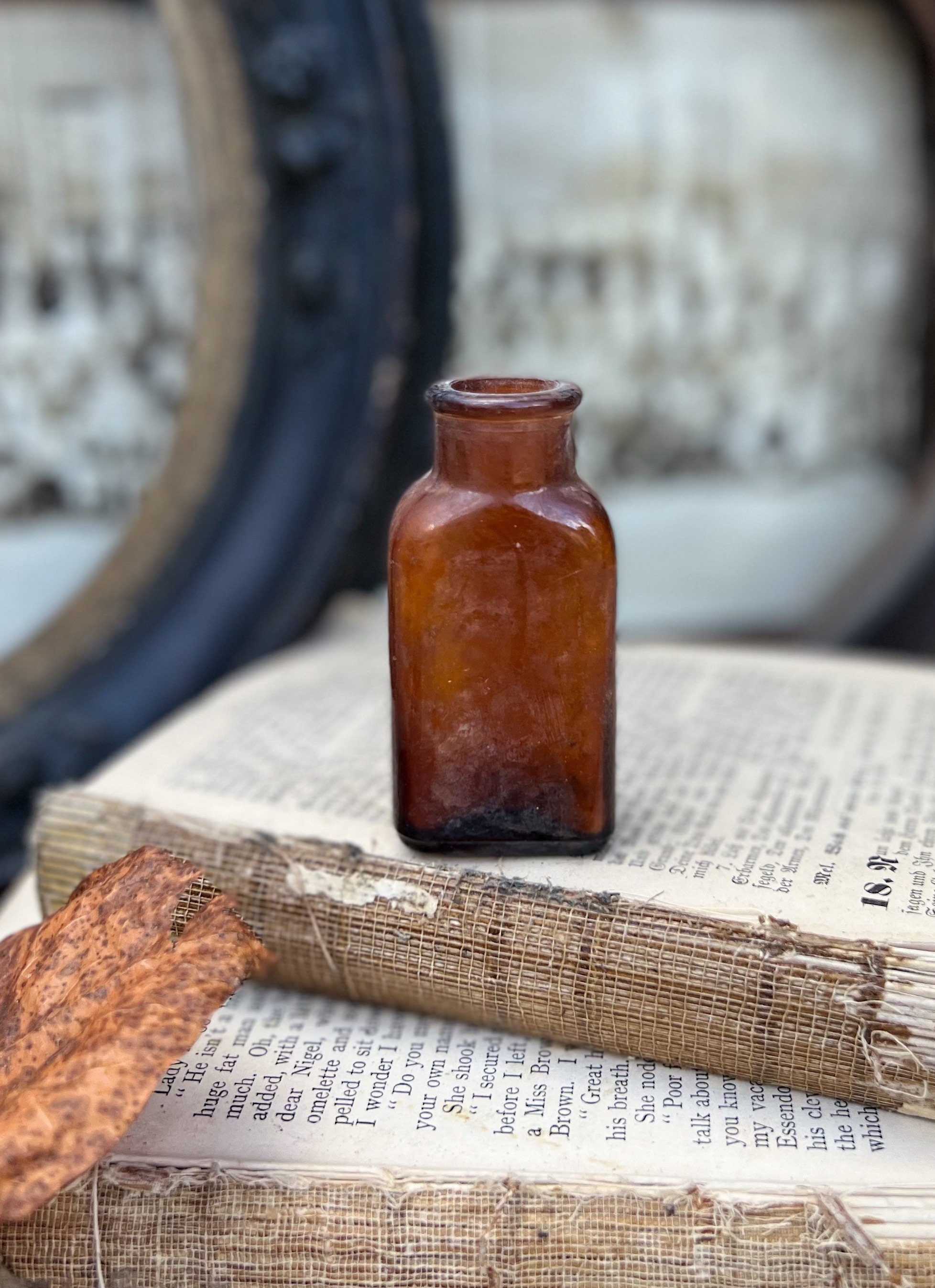 Antique Amber Glass Bottle Brown Glass Apothecary Pharmacy Fall