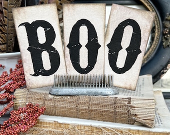 HALLOWEEN Lettres BOO NOIR Ensemble de plaques pour cartes, décoration de ferme, papier cartonné de style vintage, église gothique
