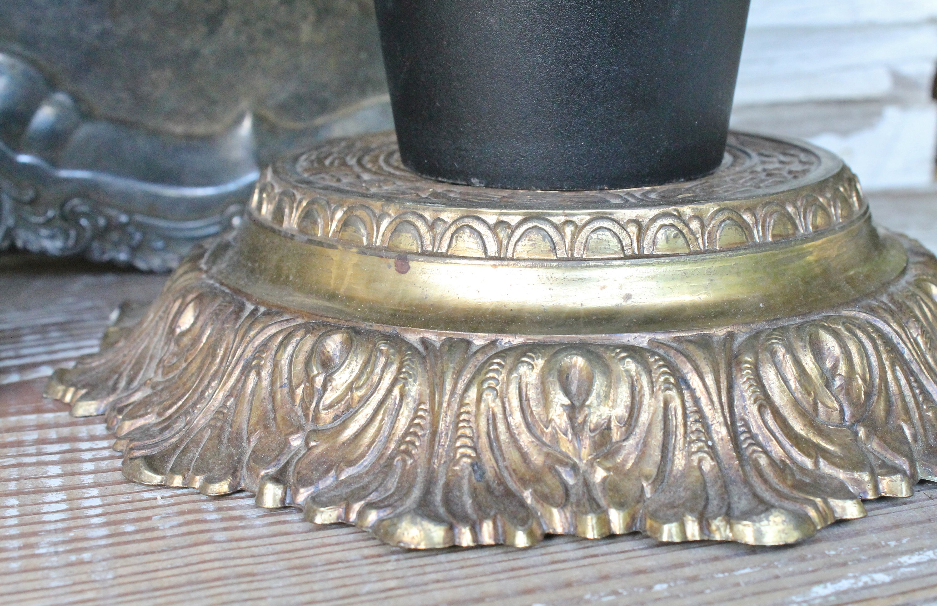 Vintage Lamp Part Base Metal BRASS Ornate Pedestal Architectural