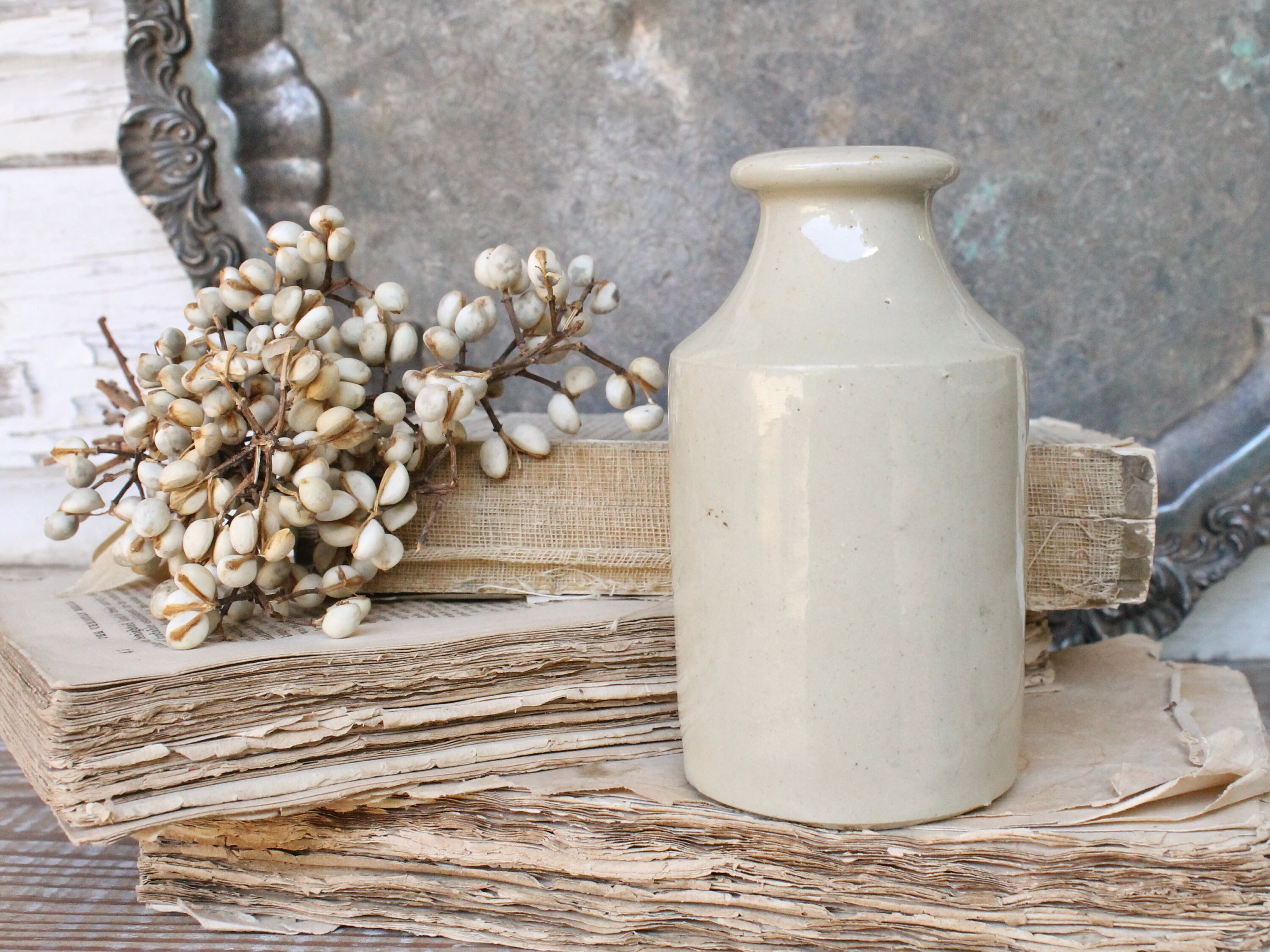 Antique Ink Crock Bottle Stoneware ENGLAND Farmhouse Decor Fixer Upper