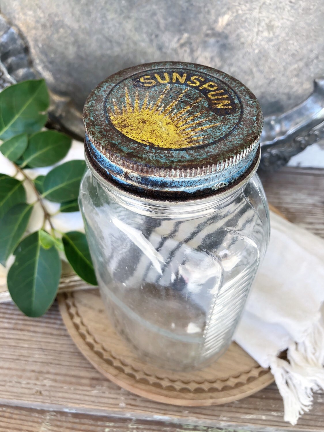 Vintage SUNSPUN Glass Jar Salad Dressing Container Farmhouse Decor