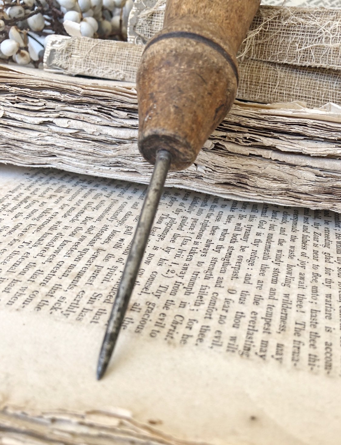 Vintage Awl Tool Wood Handle Farmhouse Decor Fixer Upper Decor