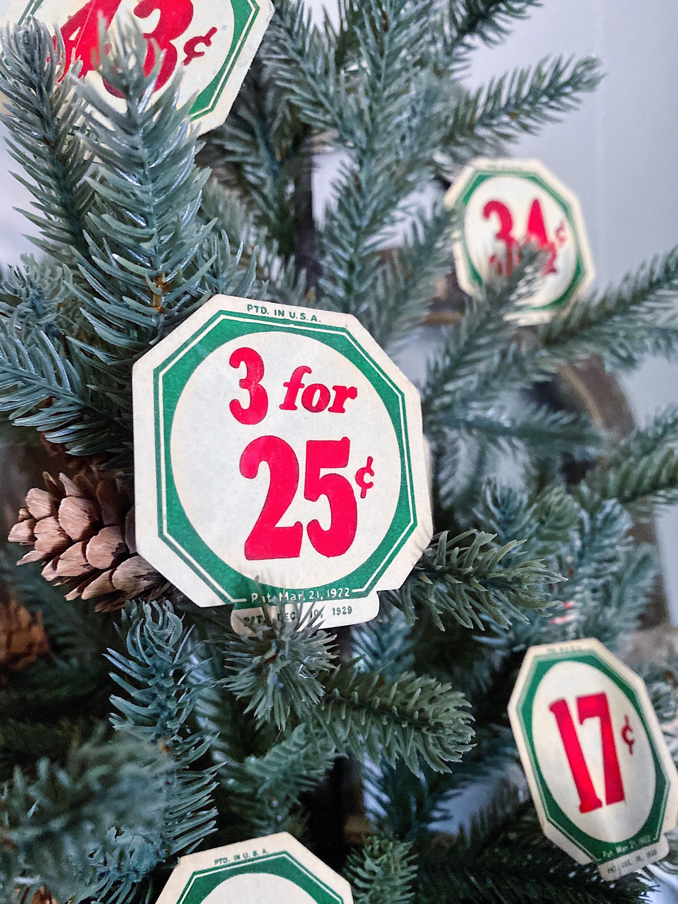 Vintage Price Tag Number Card Sign RED White GREEN Farmhouse Decor