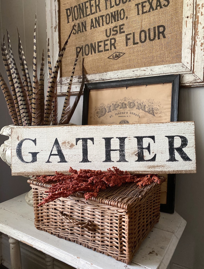 Gather Sign, Salvaged Barn Wood, White Chippy Farmhouse Decor - Etsy