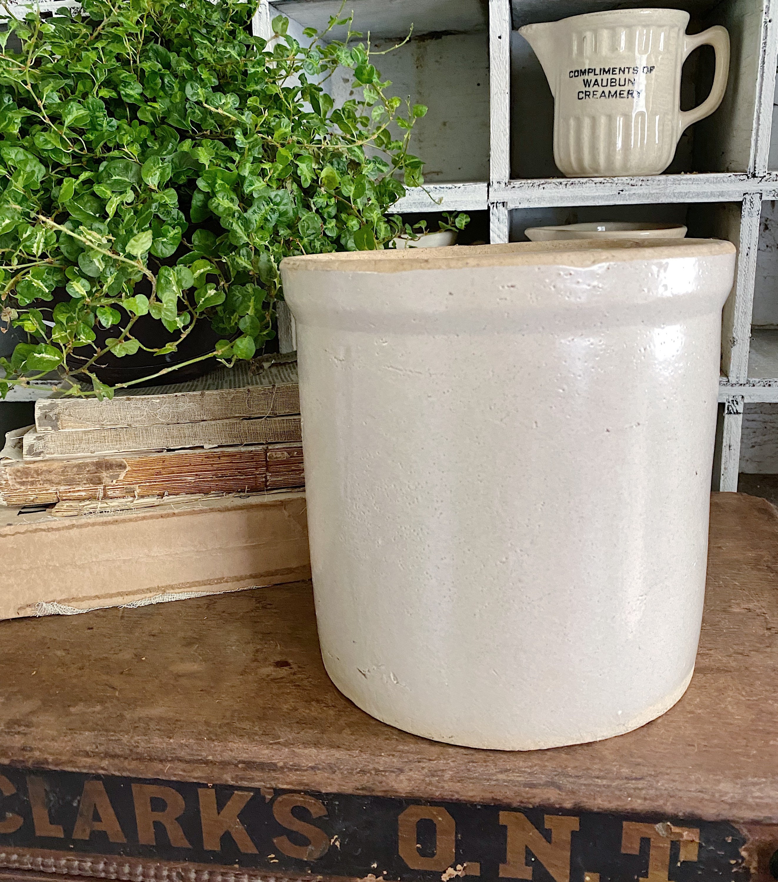 Antique Crock Salt Glaze Stoneware Farmhouse Decor Primitive Decor Pot