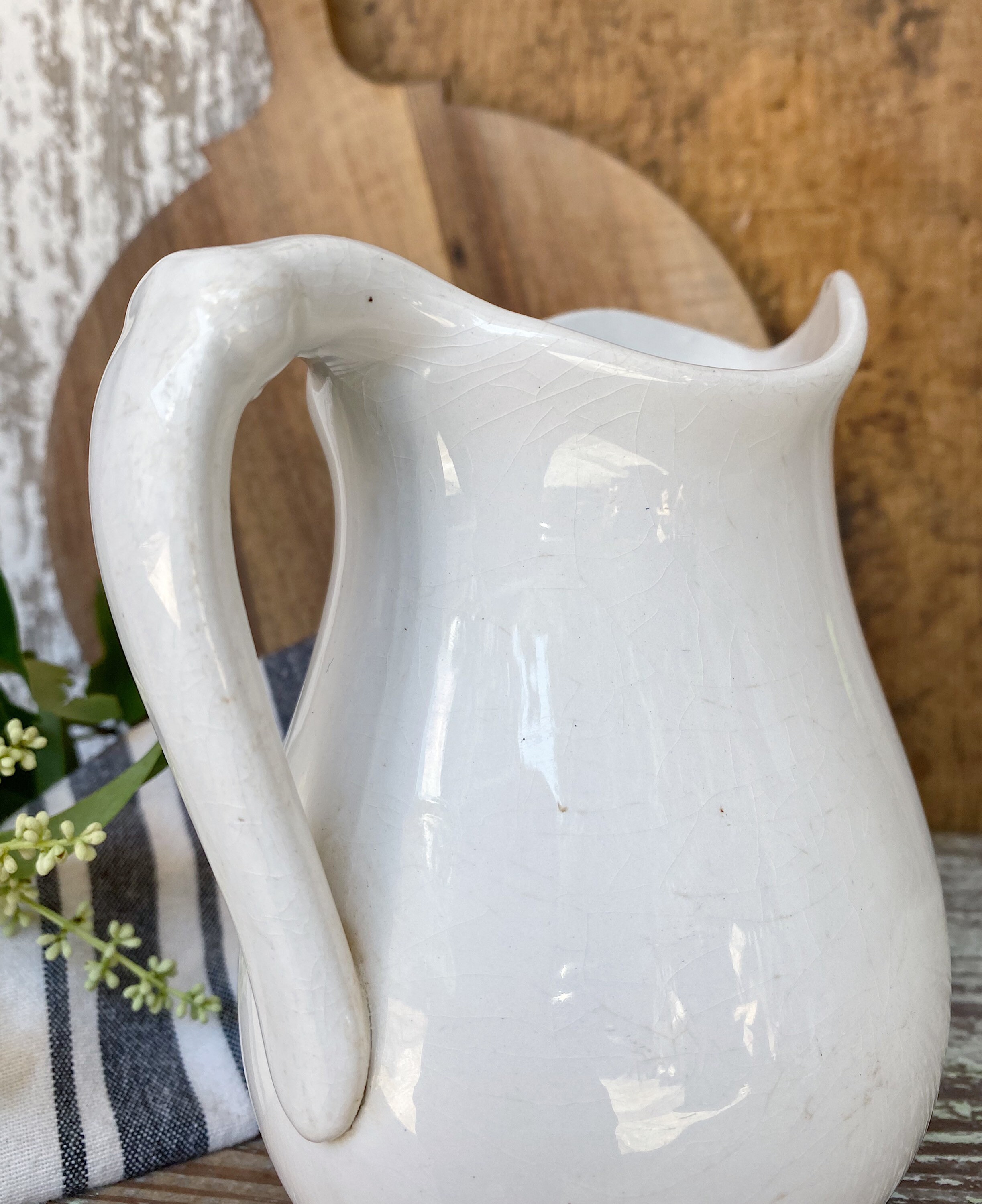 Antique White Ironstone Pitcher KNOWLES Milk Jug Farmhouse Decor