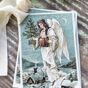 GOD JUL ANGEL Cadeaukaartjes Vintage boerderij decor kaart Franse shabby cadeaupapier kerstboom ornament