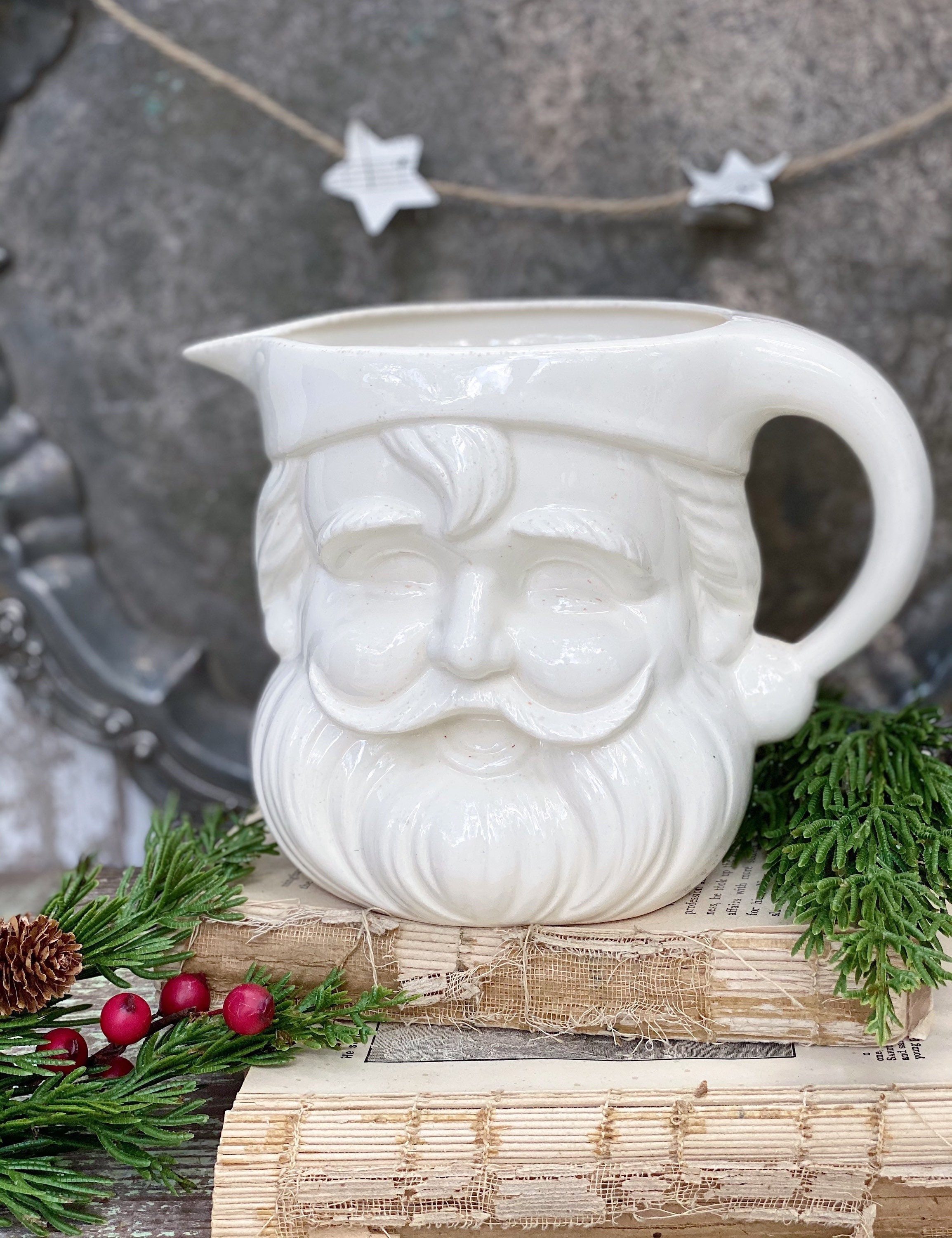 Vintage Ironstone Santa Claus Cup PITCHER Creamy White Santa Face