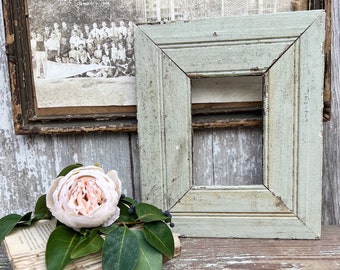 Antique Salvaged Wood Frame Chippy ROBIN EGG BLUE Paint Beadboard Farmhouse Decor