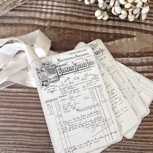 Etichette regalo con scontrino francese, etichette regalo vintage SALON Ledger, scritte in francese, tipografia, decorazioni in stile fattoria shabby