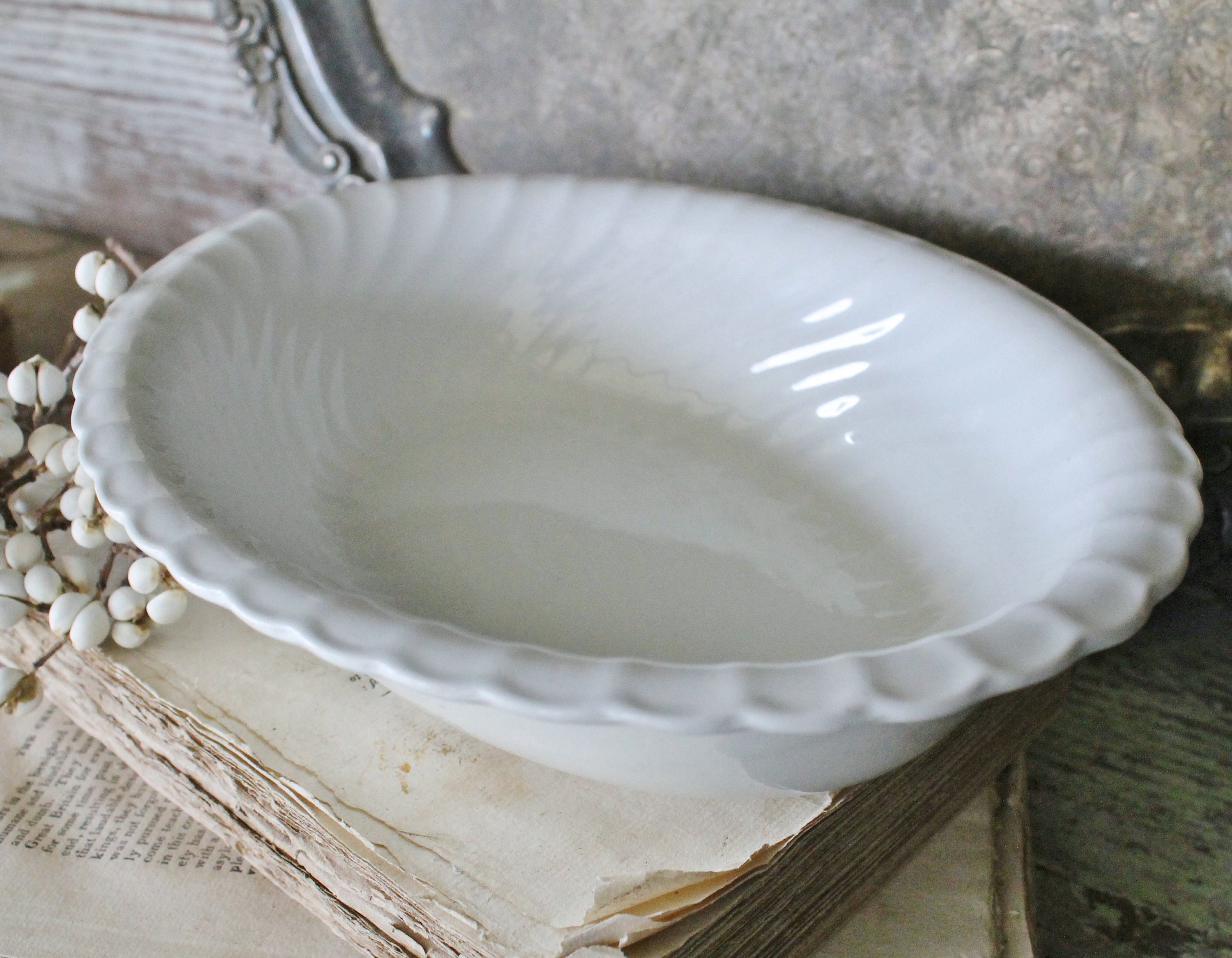 Antique White Ironstone Bowl Oval Bowl BURGESS & LEIGH Burleigh Ware