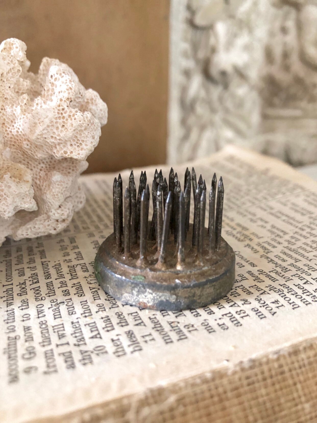 Vintage Metal Floral Frog Flower Spike Holder Farmhouse Decor Fixer