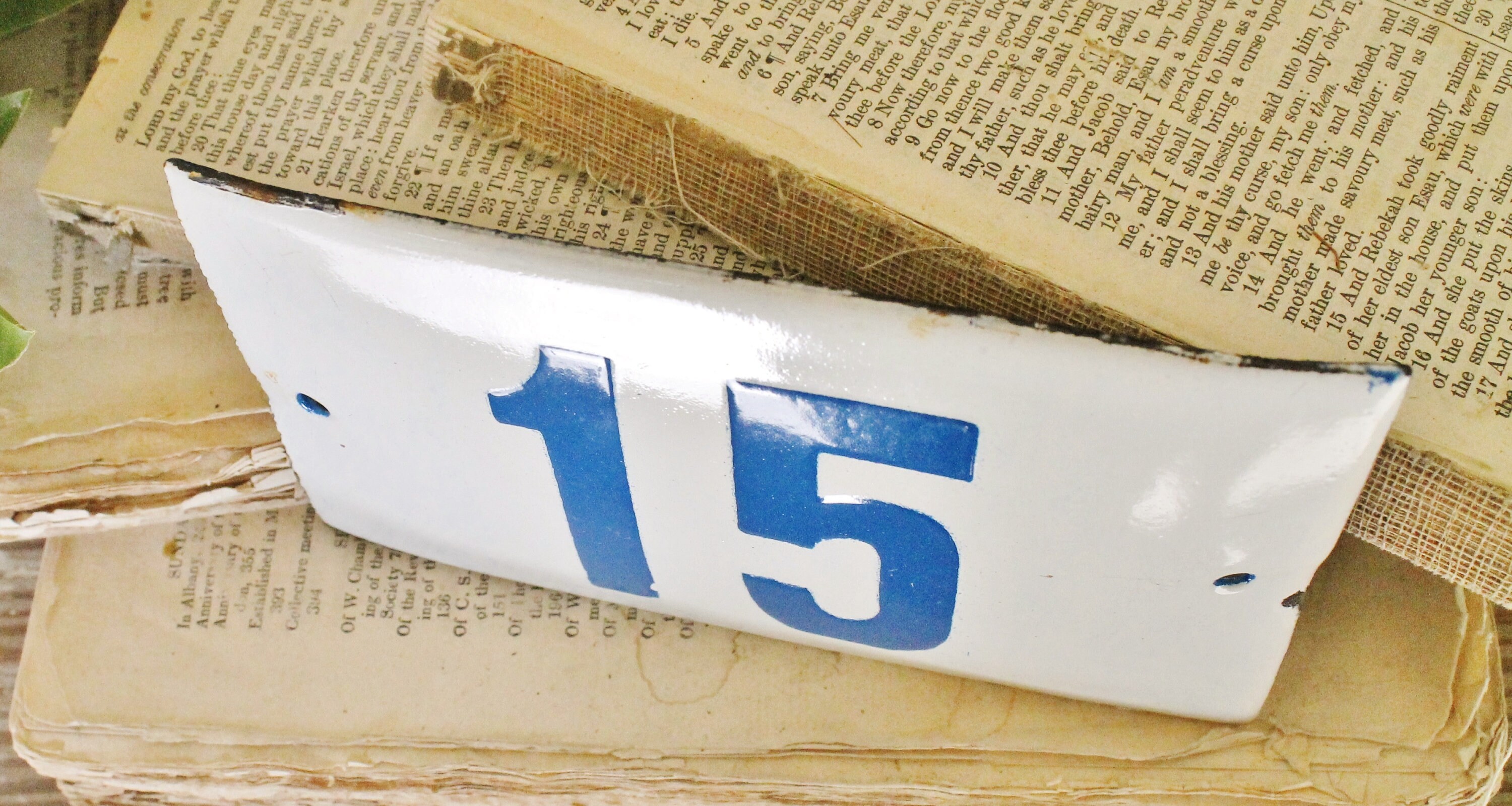 Antique Vintage Enamel House Number Sign Blue White French
