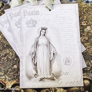Etiquetas de regalo de María MADONNA Etiquetas de regalo Virgen Madre Granja Decoración Tarjeta de oración francesa Religiosa Pascua Cristiana Católica