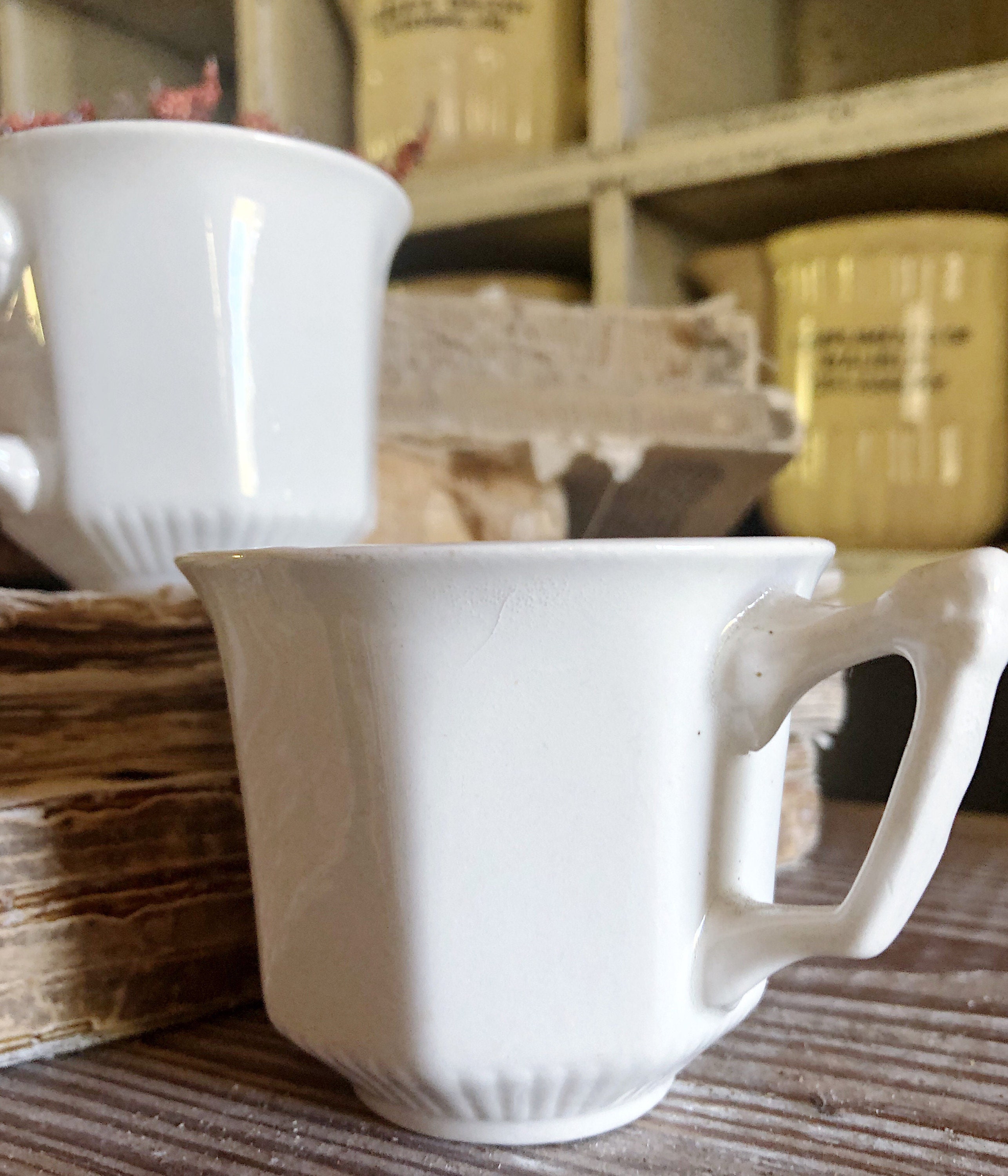 Antique White Ironstone Cups Coffee Mugs MICRATEX English