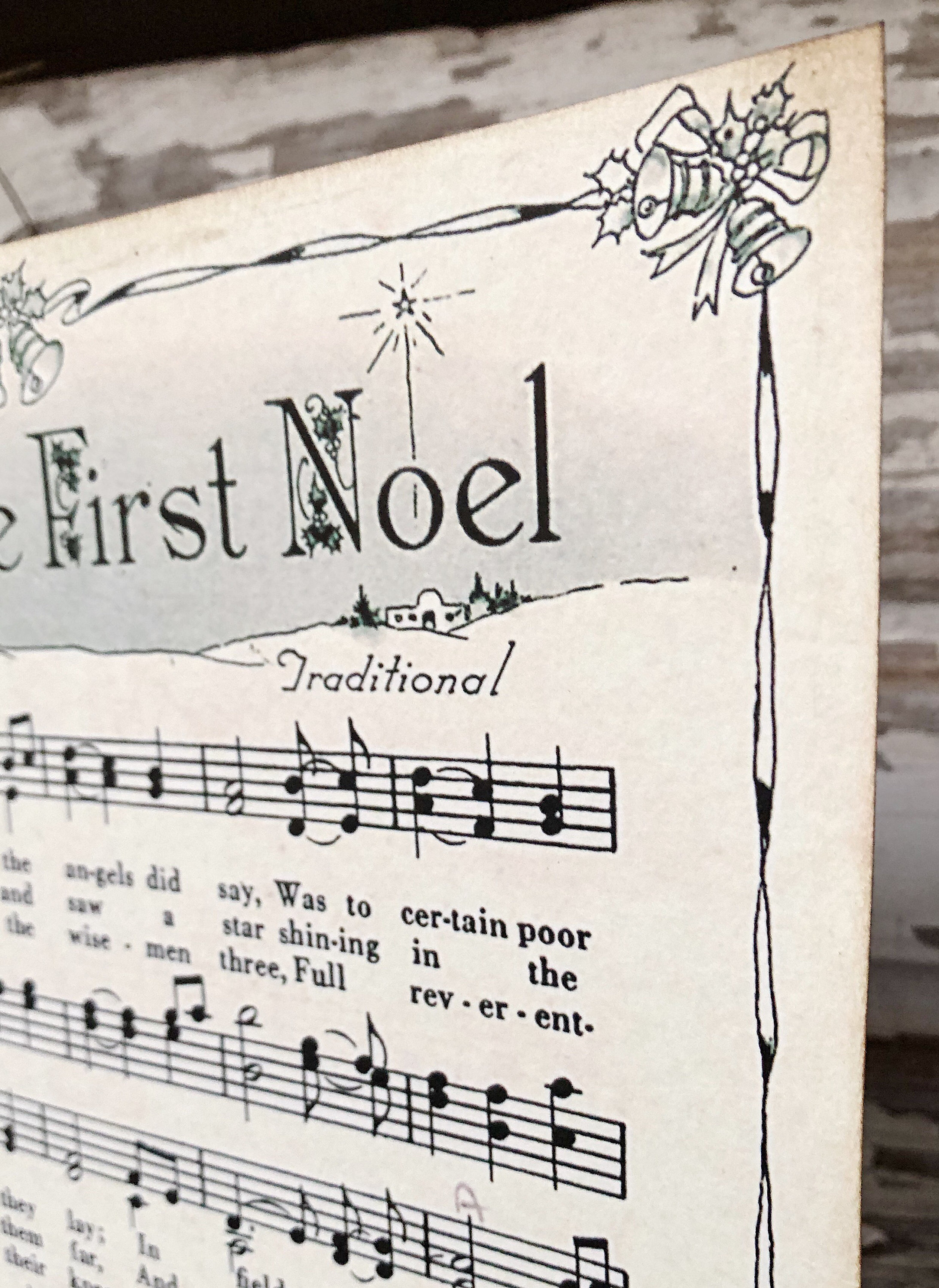 THE FIRST NOEL Christian Home & Office Decor Christmas Carol Wall Art  Holiday Wall Art Vintage Verses Sheet Music Sepia Brown Parchment 