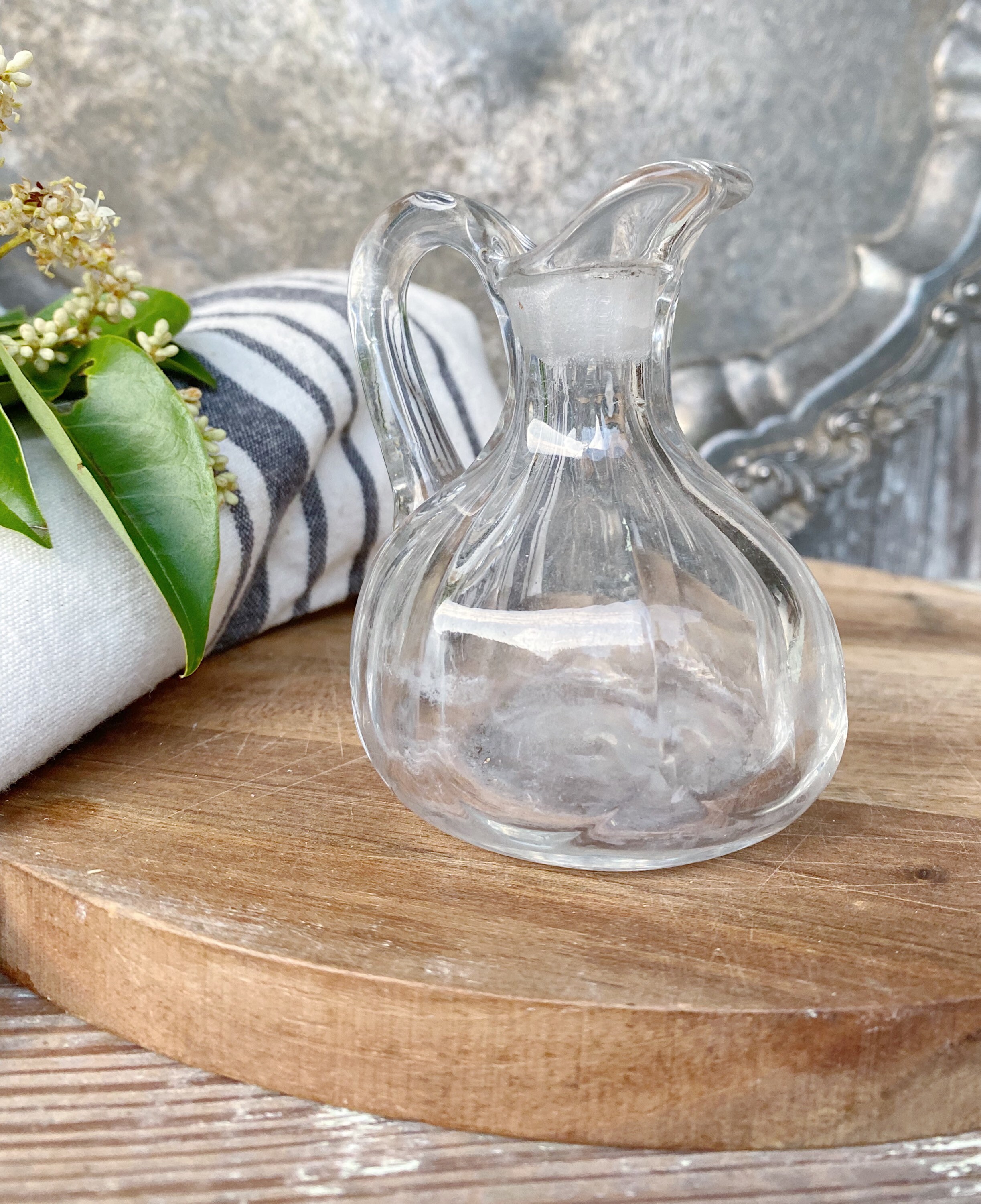 Vintage Glass Vinegar Oil Bottle French Country Farmhouse Decor Chic