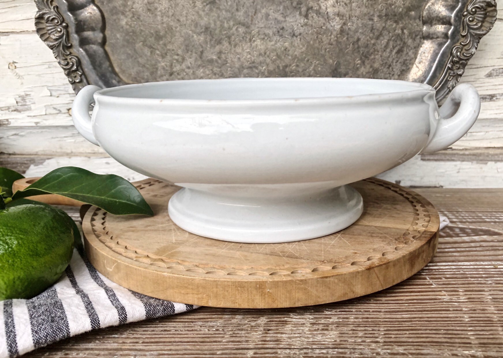 Antique White Ironstone BURSLEM WE CORN Compote Footed Bowl with