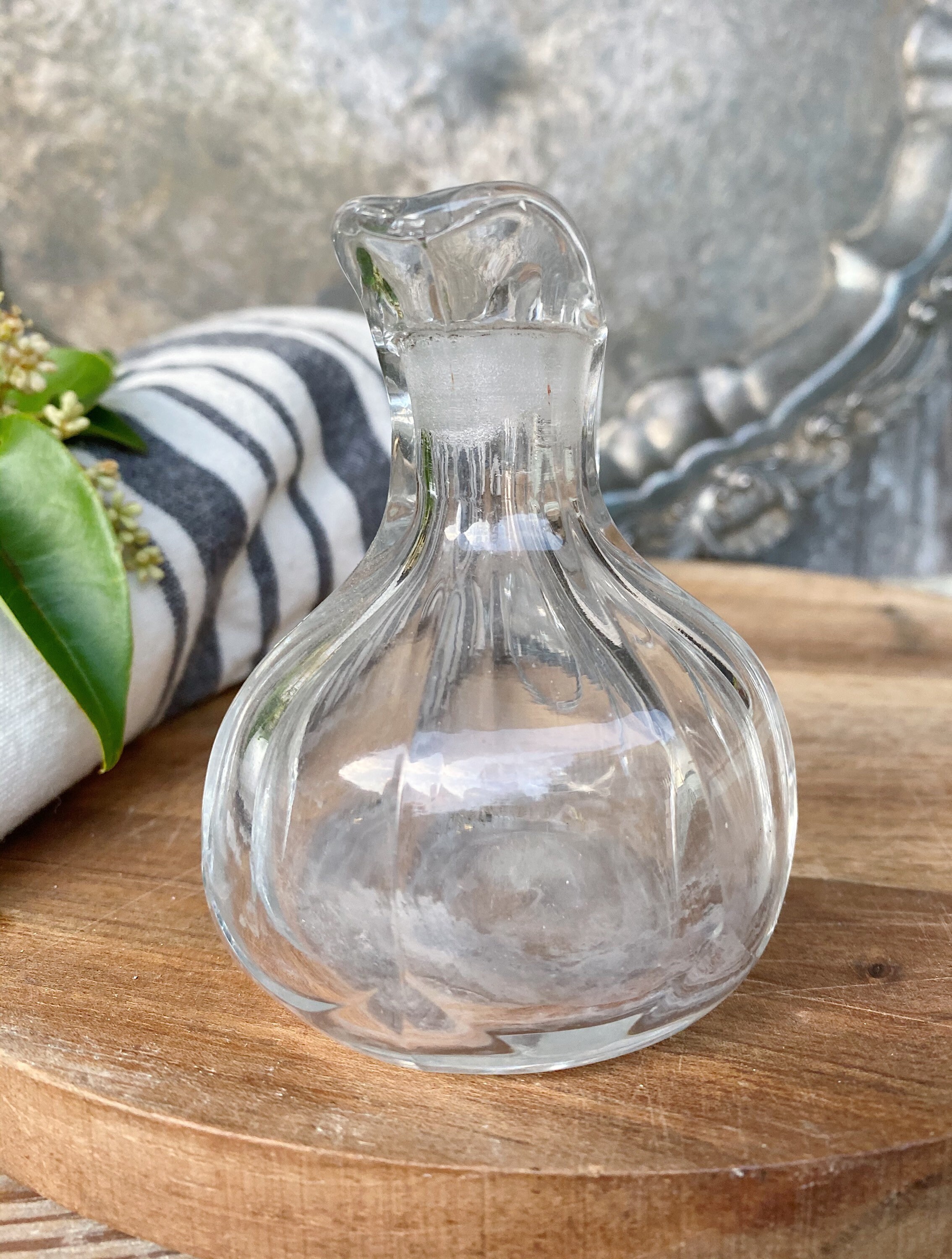 Vintage Glass Vinegar Oil Bottle French Country Farmhouse Decor Chic