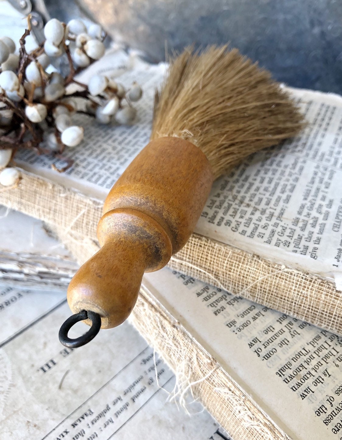 Antique Whisk Broom Wood Hand Straw Brush Handle Farmhouse Decor Fixer