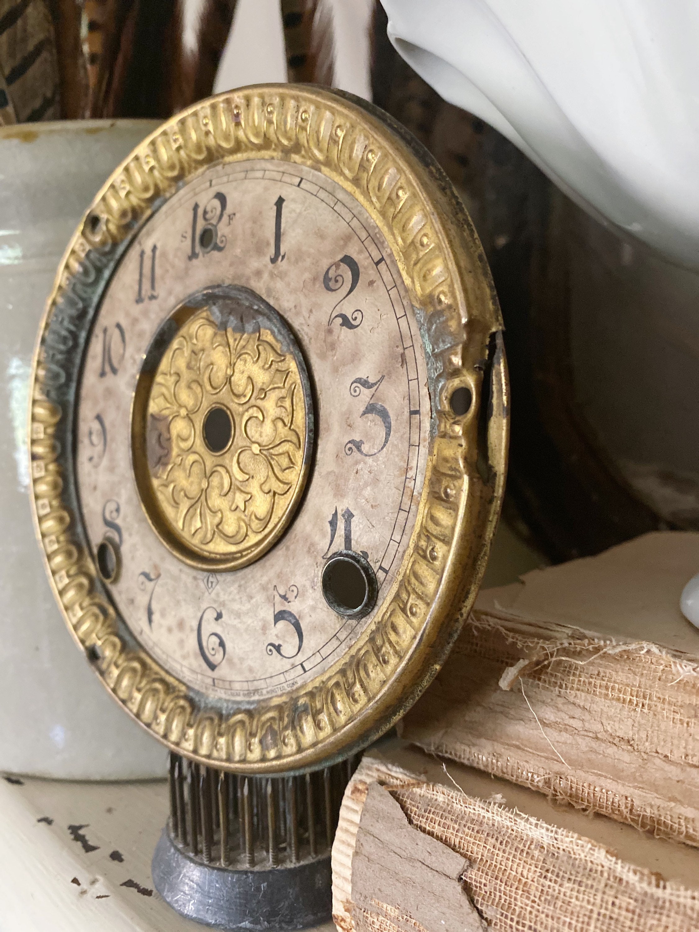 Antique Metal Clock Face Dial GILBERT Farmhouse Decor Industrial