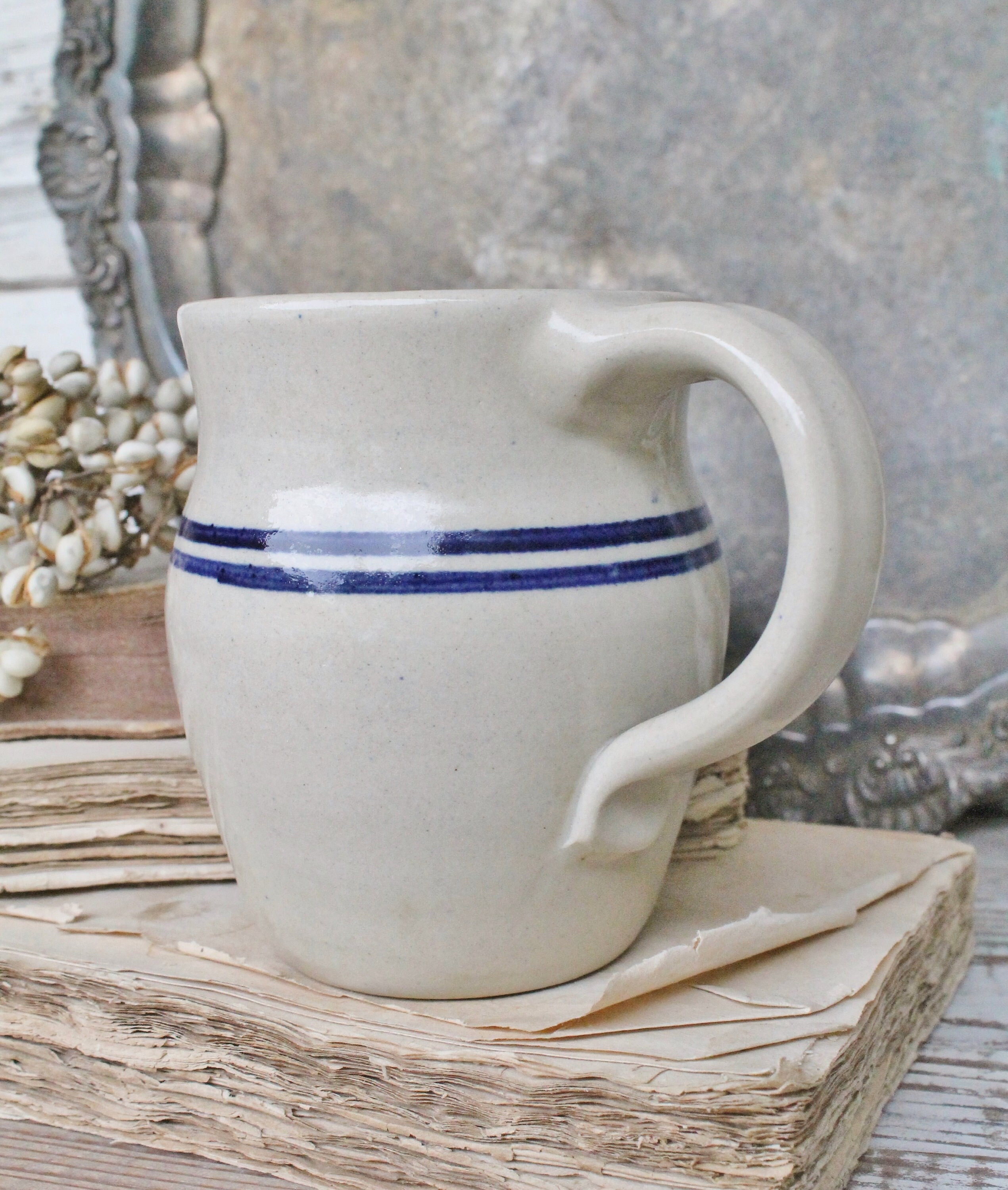 antique-crock-salt-glaze-pitcher-stoneware-blue-stripe-marshall-pottery