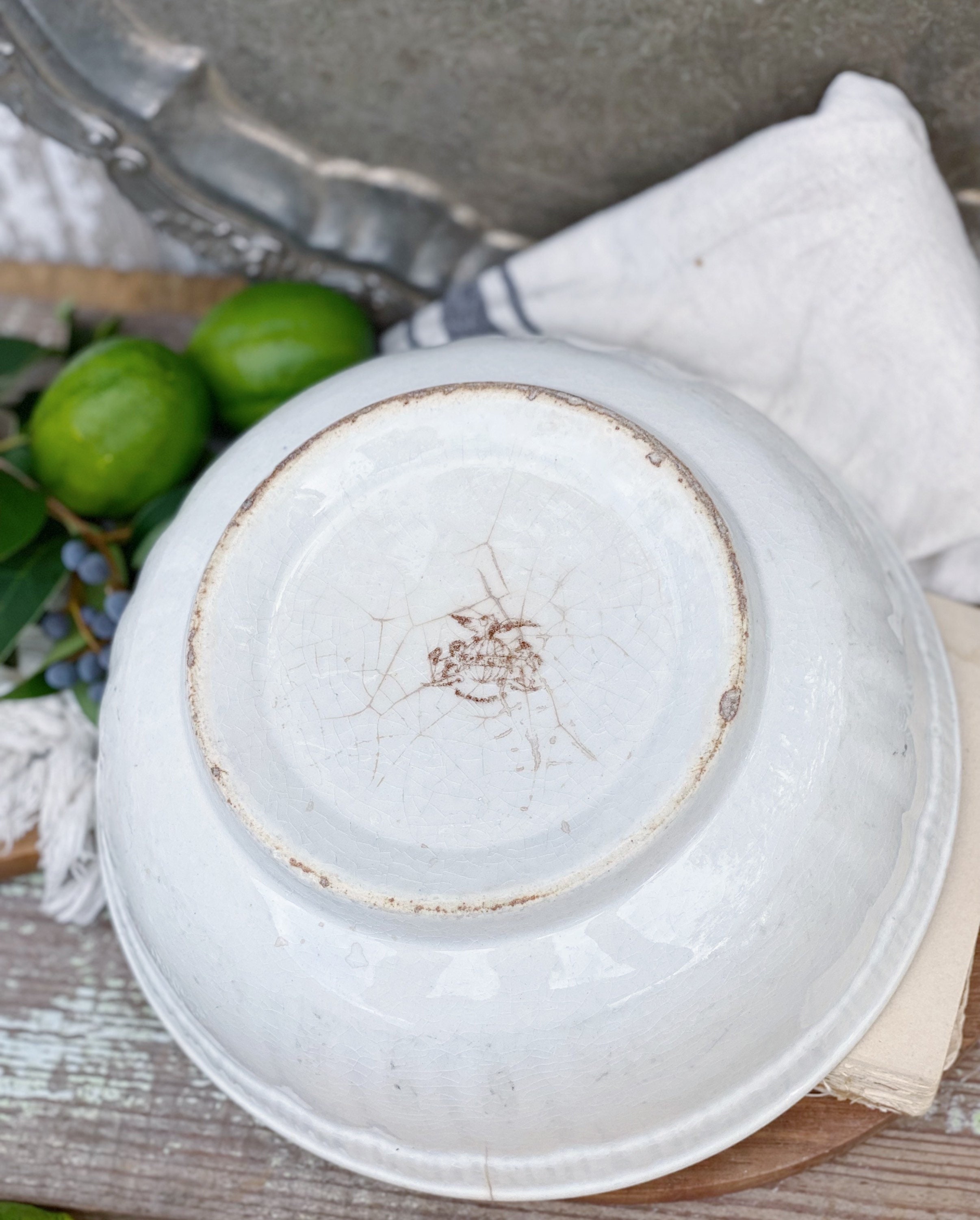 Antique White Ironstone Bowl Lady Finger Scallop Footed Royal Ironstone