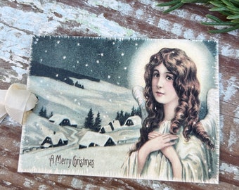 Christmas Vintage Gift Tags ANGEL Farmhouse Christmas Decor Card French Shabby Gift Wrap