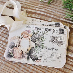 SANTA Weihnachten Geschenkanhänger Vintage POSTKARTE Baum Bauernhaus Dekor Karte French Shabby Geschenkverpackung Weihnachtsmann Cowboy