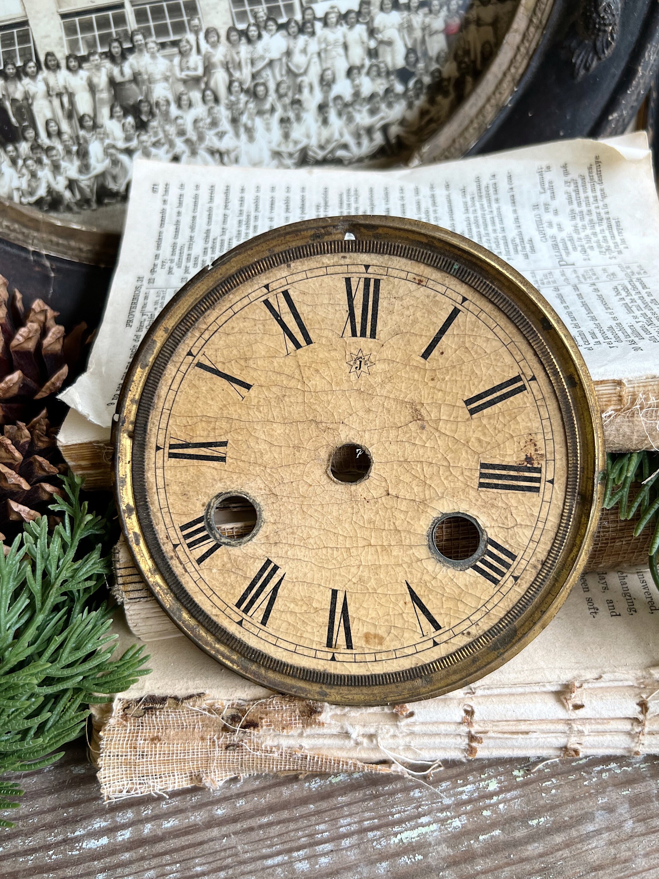 Antique Clock Face Brass Clock Dial Farmhouse Decor Industrial Salvage