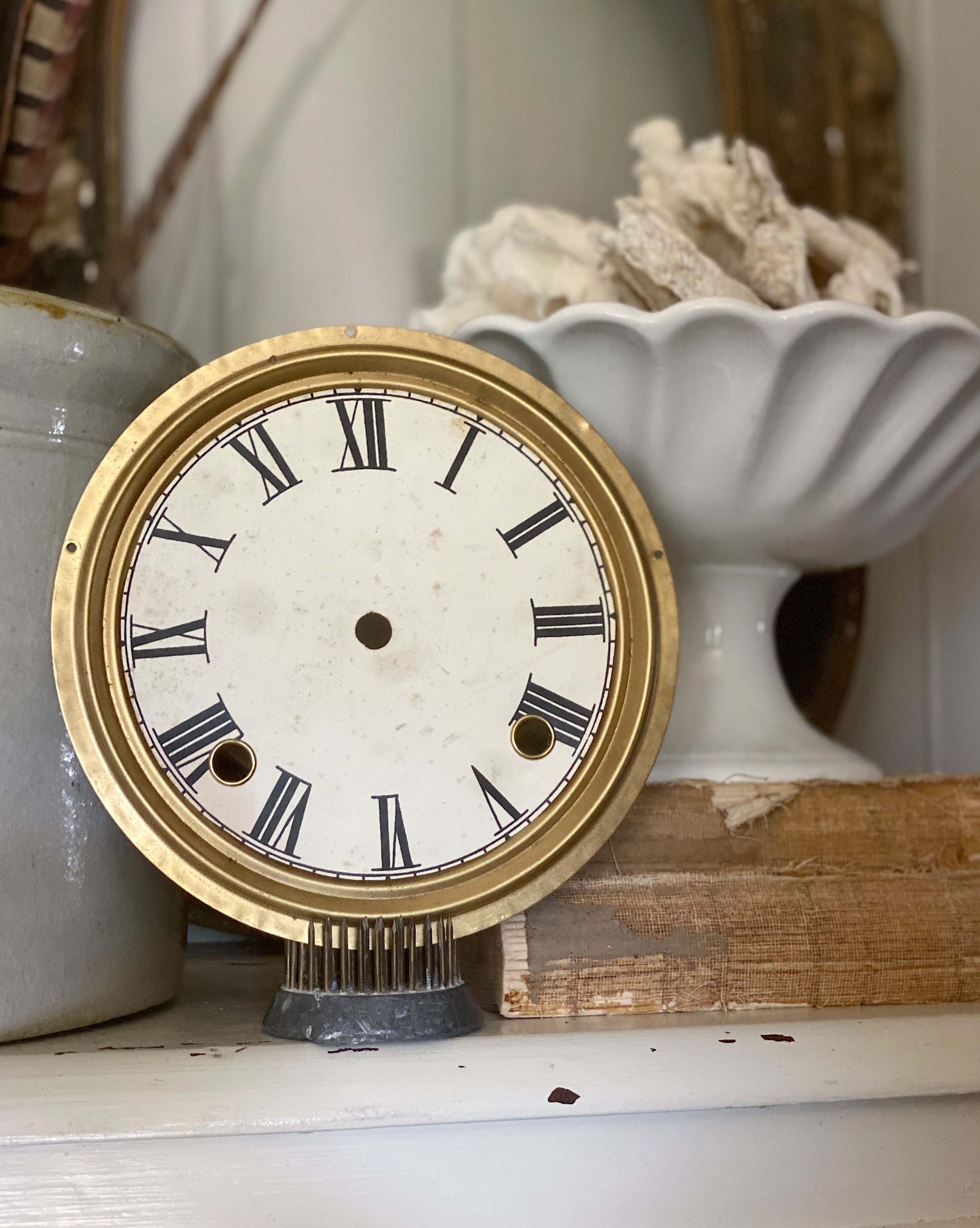 Antique Metal Clock Face Dial Farmhouse Decor Industrial Salvage Fixer