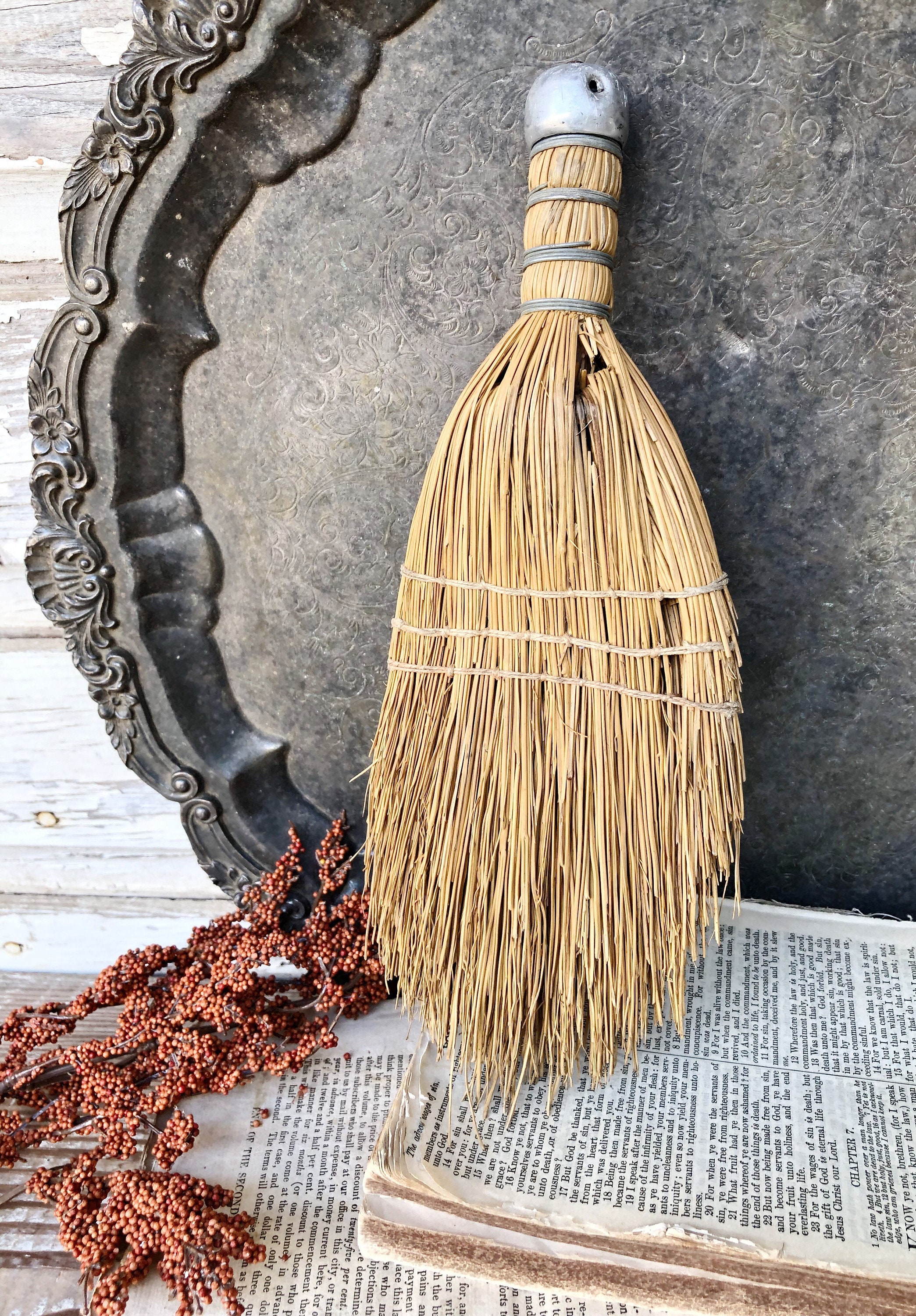 Vintage Whisk Broom Hand Straw Brush Farmhouse Decor Fixer Upper Decor