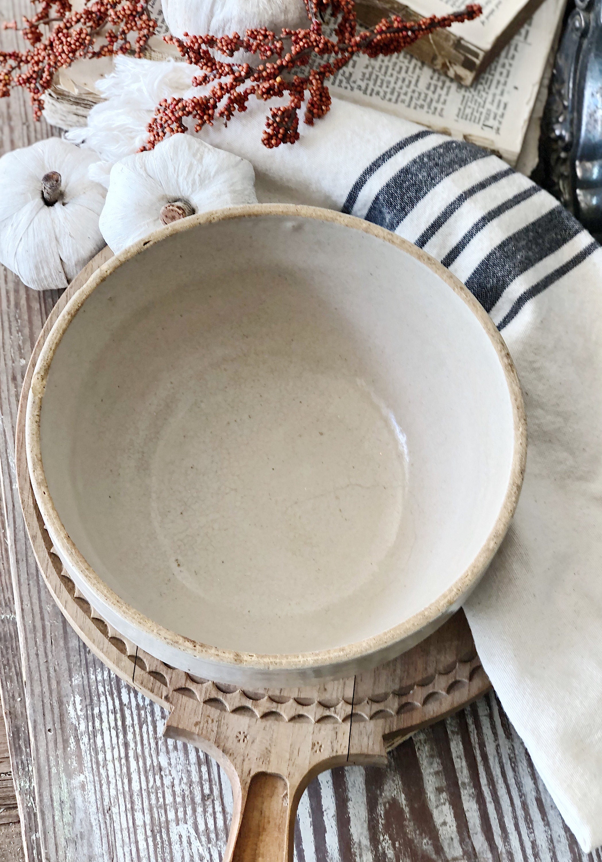Antique Crock Salt Glaze Stoneware Dough Mixing Bowl Farmhouse Decor