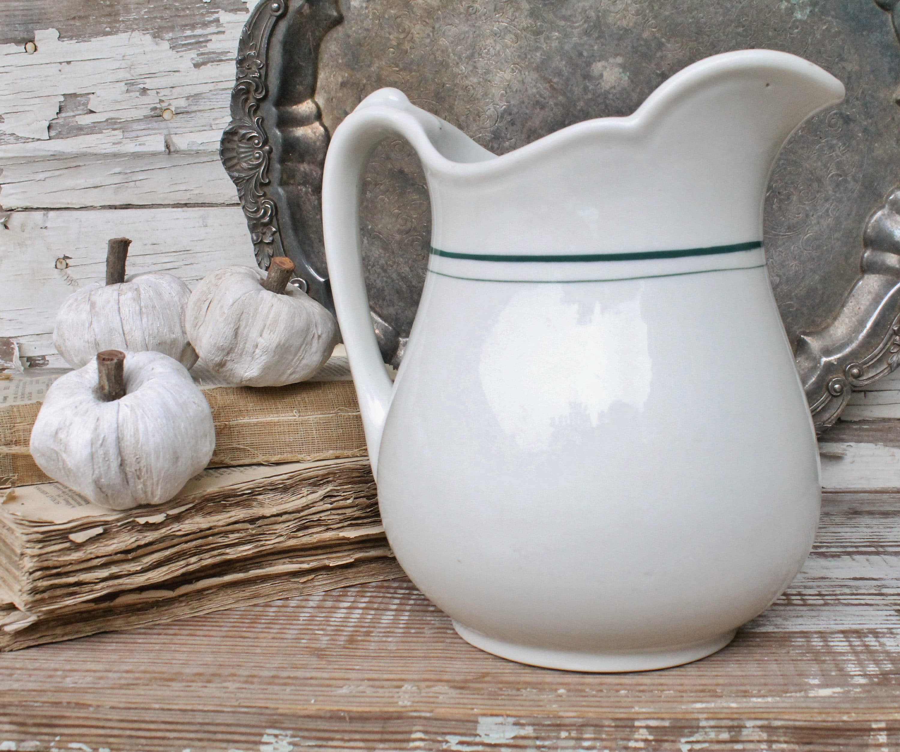 Vintage Ironstone Pitcher Jug SYRACUSE EXTRA LARGE Farmhouse Decor