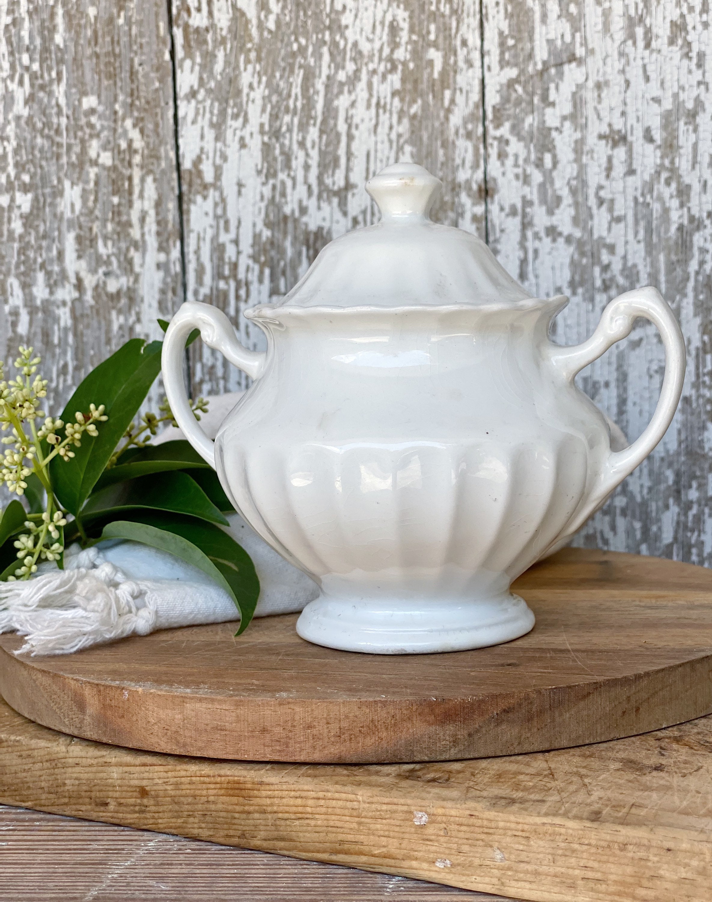 Antique White Sugar Bowl MEAKIN Farmhouse Decor Fixer Upper Decor