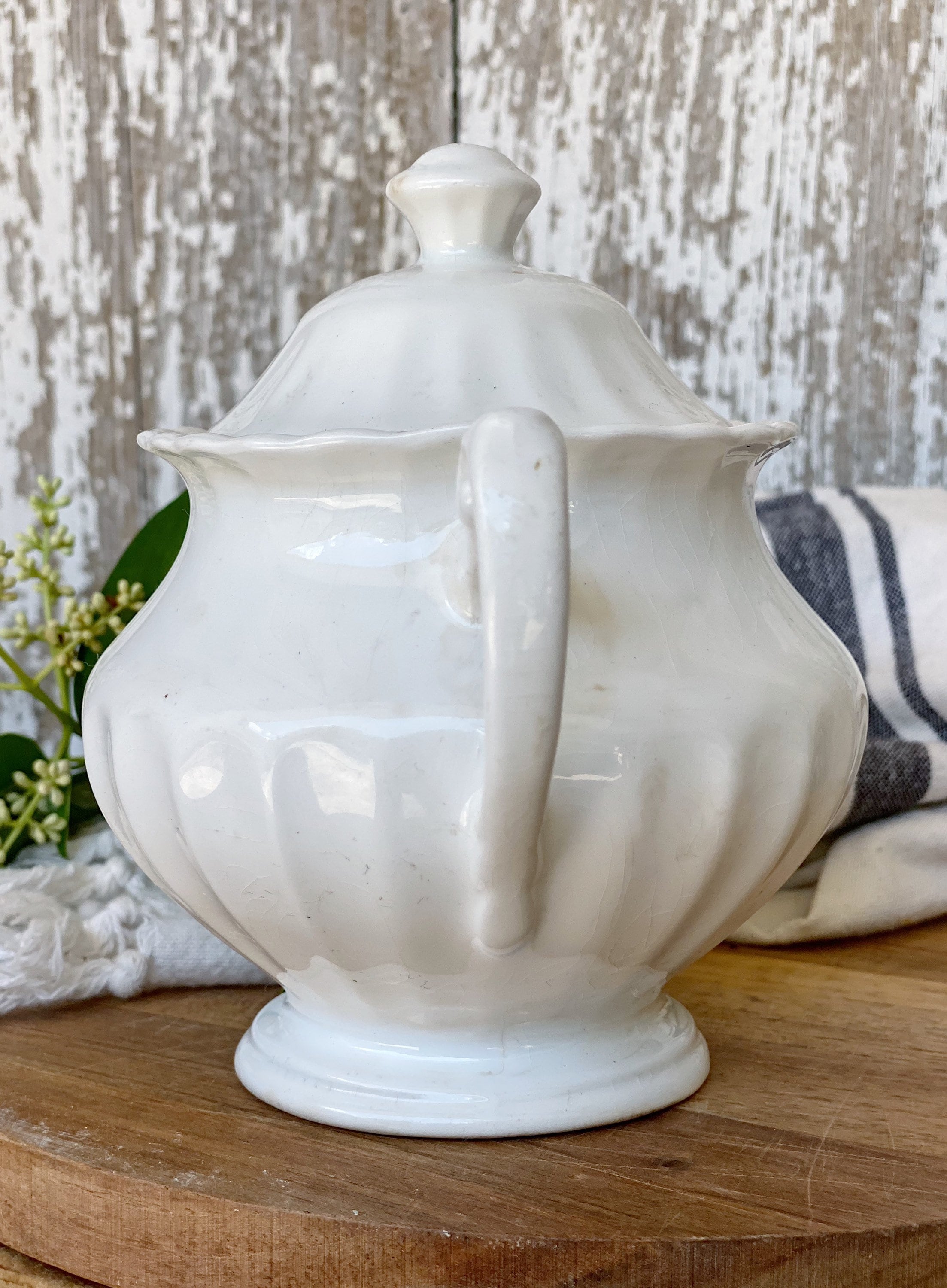 Antique White Sugar Bowl MEAKIN Farmhouse Decor Fixer Upper Decor