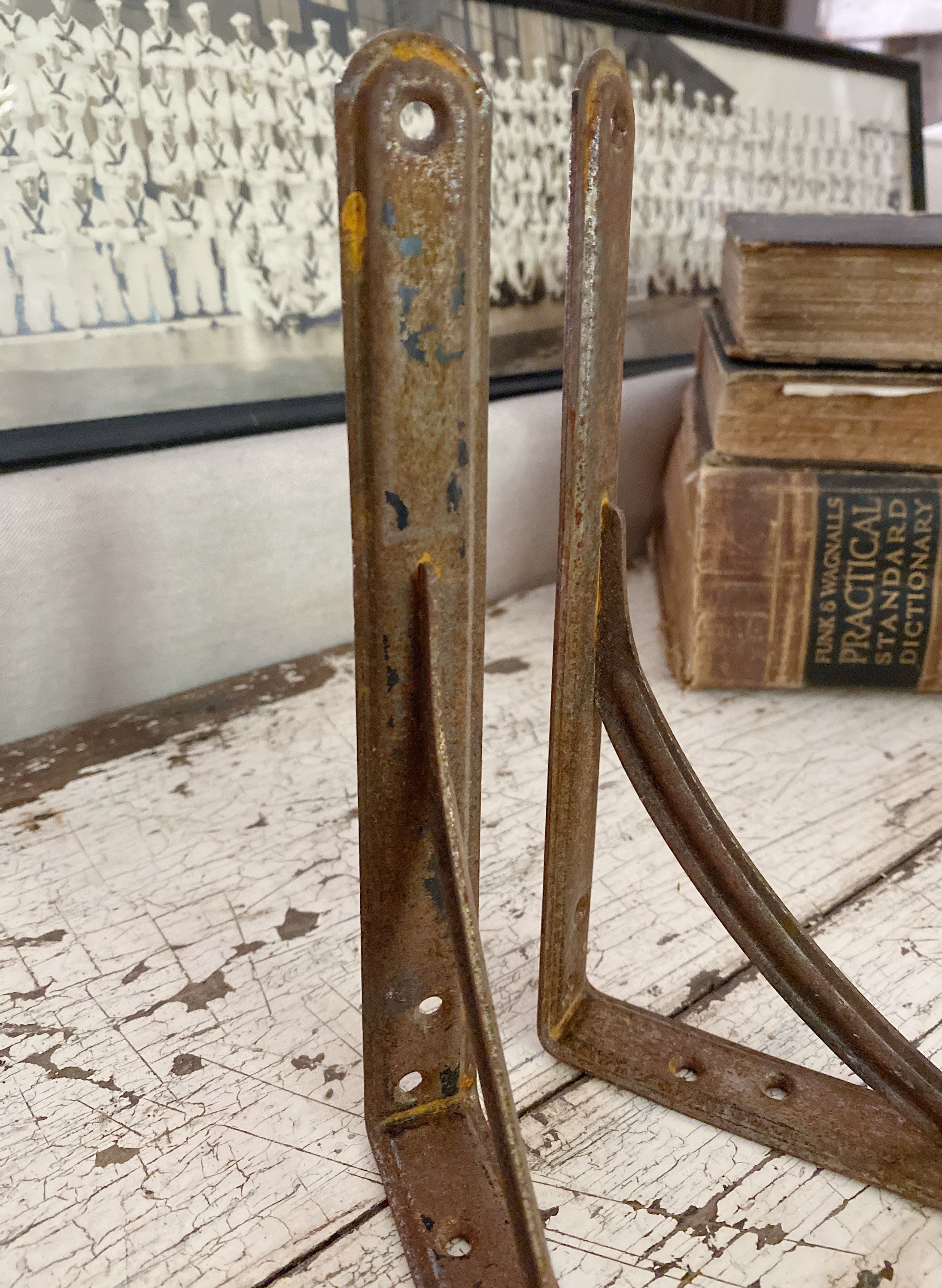 Vintage Metal Brackets TWO Shelf Hardware Rustic Farmhouse Decor