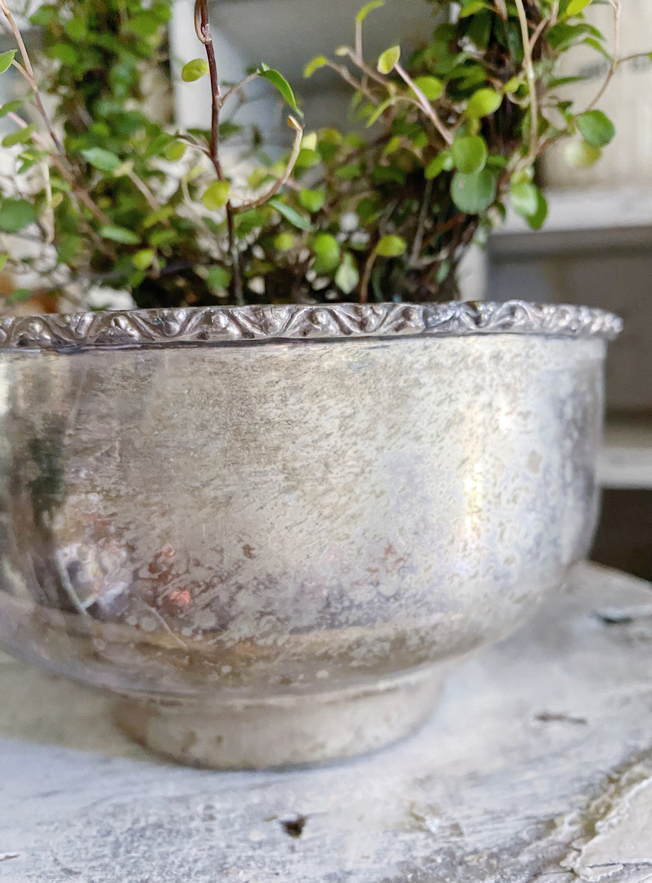 Vintage Silver Bowl Compote Pedestal Farmhouse Decor Fixer Upper Decor Ornate Floral