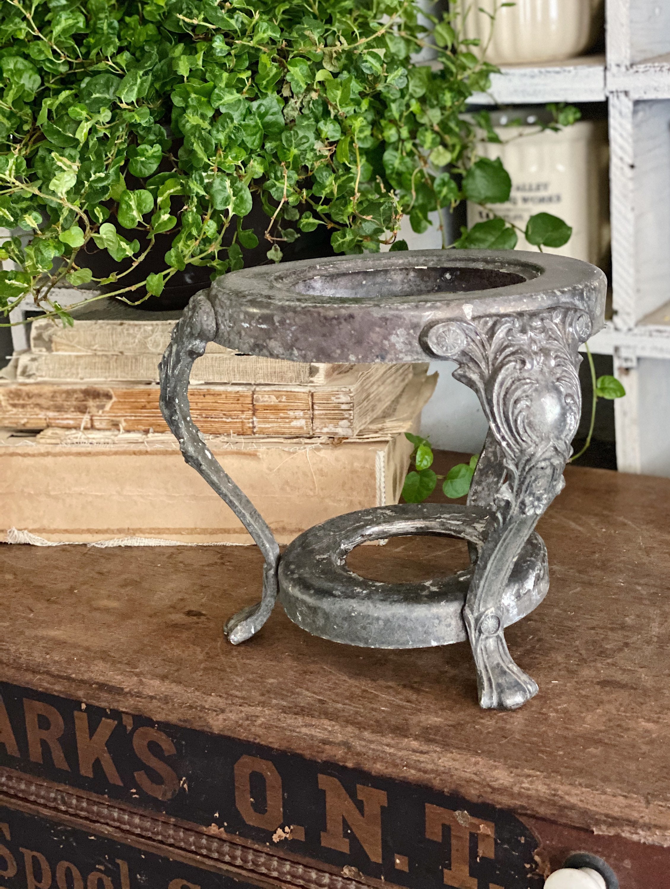 Antique Silver Pedestal Stand Base French Country Farmhouse Decor