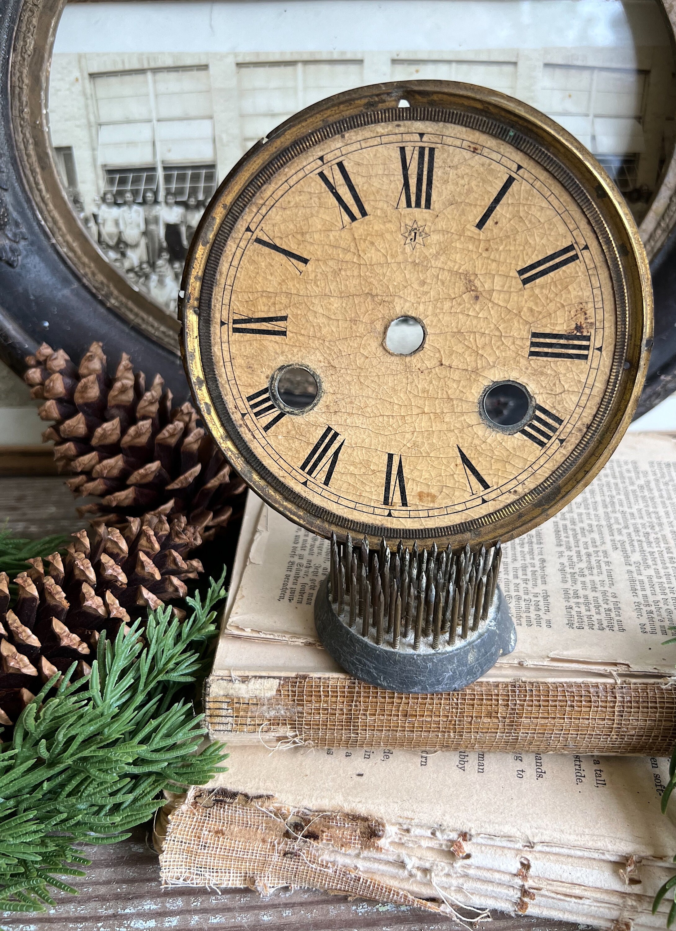 Antique Clock Face Brass Clock Dial Farmhouse Decor Industrial Salvage